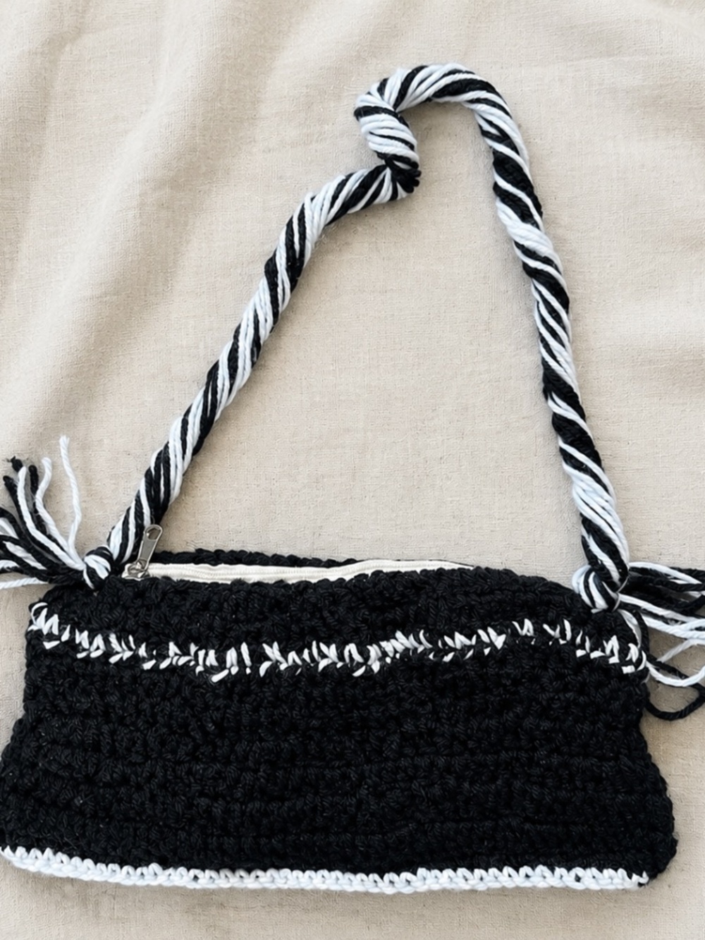 New Handmade Black & White Crochet Crossbody Bag | Boho Mini Purse